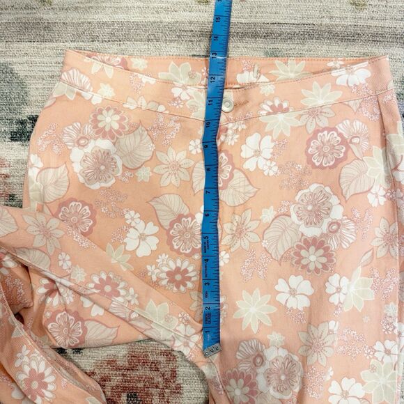 Womens Floral Groovy Bell Bottom Flare Jeans Size Large Hippie 70s Festival Boho - Picture 7 of 9